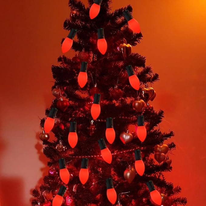 C9 Red Valentines Christmas Replacement Bulbs, 25 Pack C9 Incandescent Light Bulbs Ceramic Red Light Bulbs for Valentines Christmas String Lights, E17 Intermediate Base, 7 Watts
