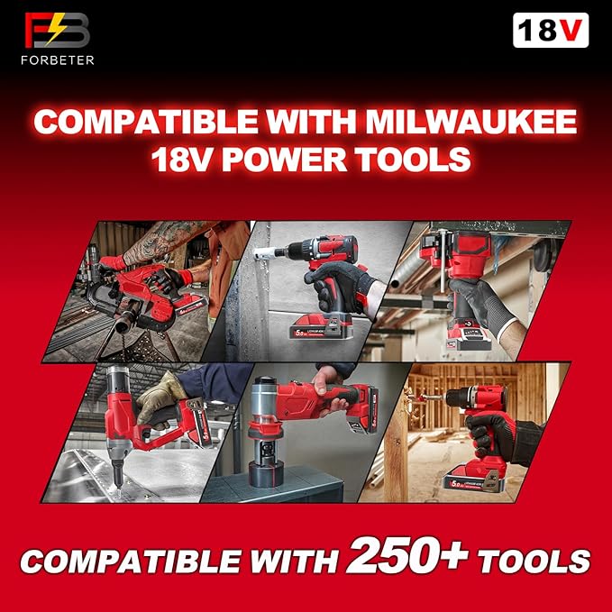 2 Packs 5.0Ah 18V Extended Capacity Battery Replacement for Milwaukee M18 Battery Lithium lon 48-11-1850,48-11-1852, Compatible with Milwaukee M18 Cordless Power Tools