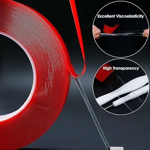 Clear Double Sided Tape, 3mm x 15M (0.12in x 50Ft), 0.5mm Thickness, Mounting Tape, Transparent Strong Acrylic Adhesive Tape for Cell Phone Camera Laptop LCD Strips Screen Repair