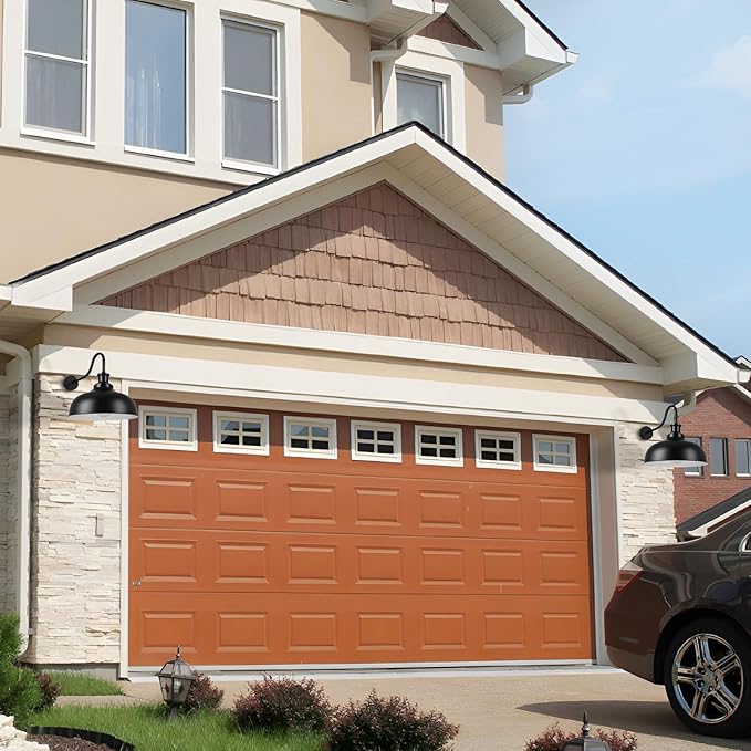 Outdoor Gooseneck Barn Lights,14 Inch Dome Outdoor Wall Sconce Farmhouse Exterior Wall Mount Light Vintage Wall Lighting Fixture Industrial Black Wall Lantern for Porch, Entryway, Garage, 2 Pack