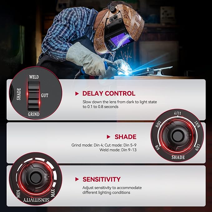 ARCCAPTAIN Large Viewing Screen 3.93"X3.66" Welding Helmet, True Color 1/1/1/1 Solar Power Auto Darkening Welding Hood with 4 Arc Sensor, Wide Shade 4/5-9/9-13 for TIG MIG ARC, Woodcarving
