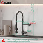 GIMILI Kitchen Faucet with LED Single Handle Kitchen Sink Faucet with Pull Down Sprayer Commercial Double-Headed Stainless Steel Kitchen Faucets Sink with Deck Plate Matte Black