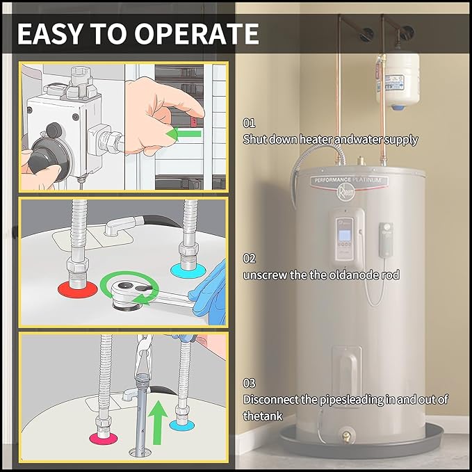 44" Flexible Magnesium Anode Rod, Hot Water Heater Anode Rod Replace for GE, Rheem, Reliance, Richmond, Kenmore Water Heater Including 1-1/16" Hex Socket Tool and Teflon Tape