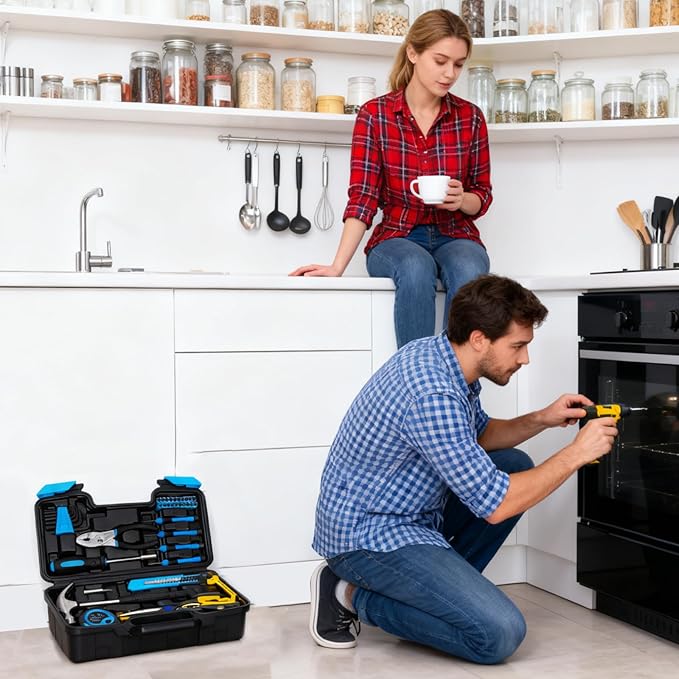 39 Piece Basic Home Tool Set Household Tool Set General Repair Small Hand Tool Kit in Toolbox Storage Case for Home Garage Office College Dormitory Use, Blue