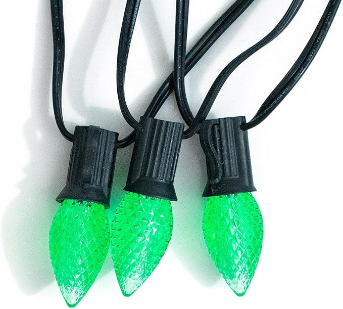 Meconard C7 Led Replacement Christmas Light Bulbs, C7 Shatterproof Led Bulbs for Christmas Indoor Outdoor String Lights, E12 Candelabra Base, Commercial Grade Holiday Light Bulbs, Green, 25 Pack