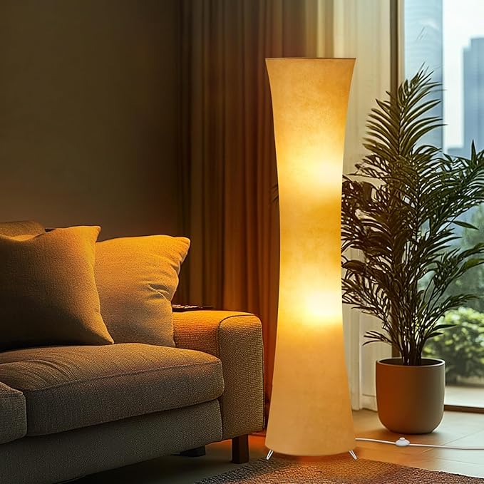 GyroVu 46" Modern Floor Lamps for Living Room, LED Column Standing Floor Lamp with 3 Color Temperature Adjustable & Fabric Lampshade for Corner, Bedroom, Office & Kid's Room - Bulbs Included