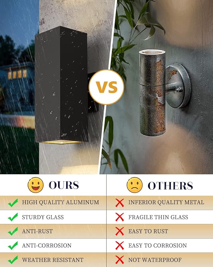 harriet Porch Lights Outdoor Modern - IP64 Waterproof Aluminum and Tempered Glass Cover, 13" Rectangular Up/Down Wall Sconce for Porch, Garage & Patio, Exterior Lighting, Black