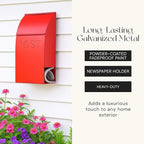 NACH Mailboxes for Outside Wall Mount, 15 x 10 x 4 inches, Red Wall Mounted Mailbox and Newspaper Holder, Waterproof Mailbox for Door - The Milano Mailbox