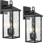 Darkaway Outdoor Wall Lights,2pcs Exterior Lighting Fixtures Wall Mount Porch Lights Waterproof Outdoor Sconce with Water Ripple Glass E12 Socket for House Patio Hallway Garage