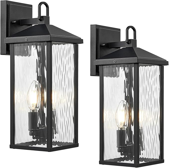Darkaway Outdoor Wall Lights,2pcs Exterior Lighting Fixtures Wall Mount Porch Lights Waterproof Outdoor Sconce with Water Ripple Glass E12 Socket for House Patio Hallway Garage