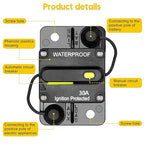 30 Amp Circuit Breaker, Huazu Inline Fuse Inverter with Manual Reset for Car Audio RV ATV Marine Boat Truck Trolling Motors 12V- 48V DC Water Proof (Surface Mount-30A)