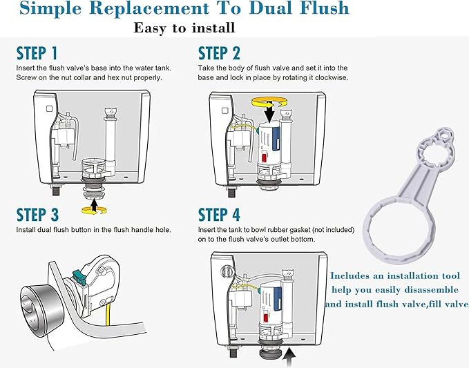 2-Inch Toilet Flush Valve Dual Flush Valve Replacement with Push Button Converter Toilet Tank to Bowl Bolt Kits Water-Saving Toilet Repair Kit, White