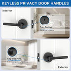 Amerdeco 3 Pack Matte Black Door Handles Interior,Knurled Privacy Door Handles with Lock,Heavy Duty Black Door Lever for Bedroom or Bathroom,Reversible Keyless for Left Right Handed Doors AM0027