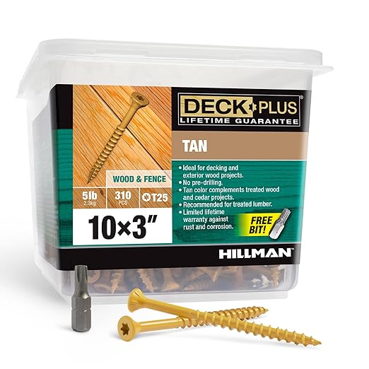 Deck Plus 3 Inch Epoxy Coated Exterior Wood and Fence Screws #10 x 3 Torx/Star Drive Included Coarse Thread, Outdoor Rust Resistant Decking Screw, Tan, 5 lb Box, 310 Pieces | 48419
