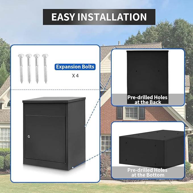 Package Delivery Boxes for Outside, Extra Large Mailbox for Parcel, Galvanized Steel Parcel Mailbox, Wall Mounted Lockable Anti-Theft for Porch,Curbside L-Black