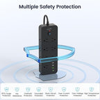 Surge Protector Power Strip with USB Ports, 14 AC Outlets with 4 USB Ports (1 USB C), 5 Feet Cord with Multiple outlets, 1875W/15A, One Touch Switch Button, Wall Mountable for Home, Office-Black