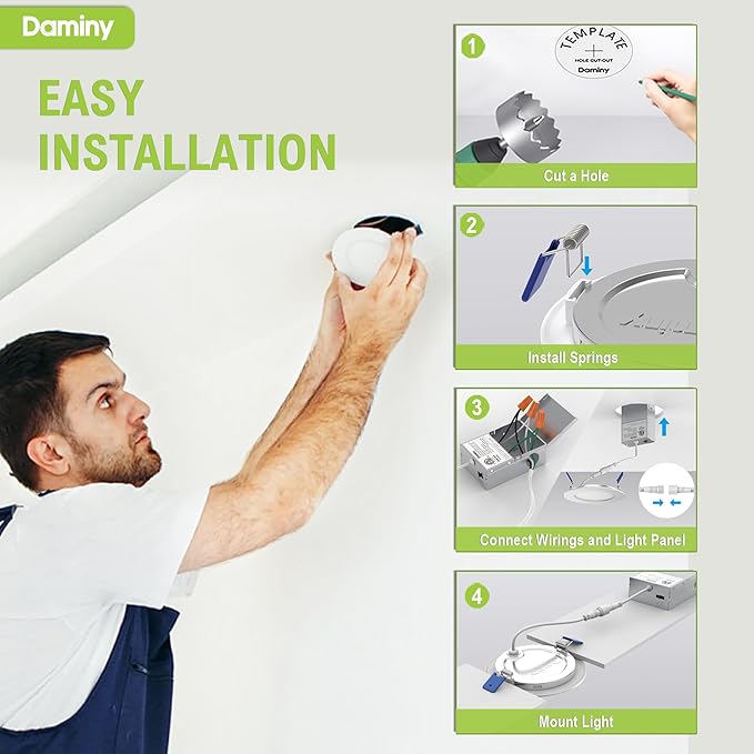 DAMINY 24 Pack 6 Inch LED Recessed Lighting with Junction Box,5CCT,Ultra-Thin Recessed Light,10W 1100lm, Dimmable Canless Wafer Ceiling Light, High Brightness - ETL