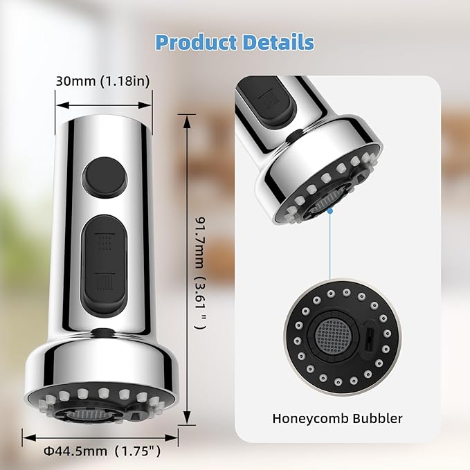 Hibbent Stainless Steels Pull Down Kitchen Faucet Head Replacement, 3 Function Sink Faucet Sprayer Head with 15 Adapters, Compatible with Moen, American Standard, Delta, Kohler Faucets, Chrome