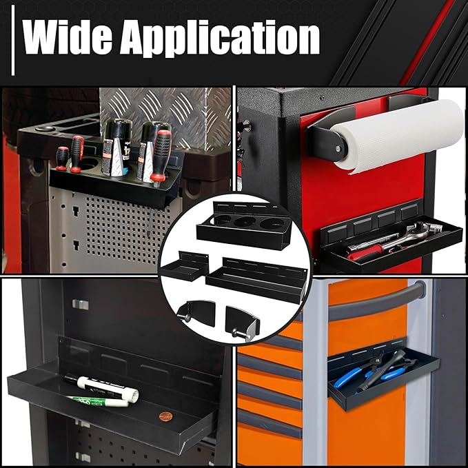 C&T 4-Piece Magnetic Toolbox Shelf, Tray and Holder Set, Magnetic Toolbox Tray Set, Tool Box for Cabinet Side Shelf Storage Van Workshop, Tool Organization and Storage