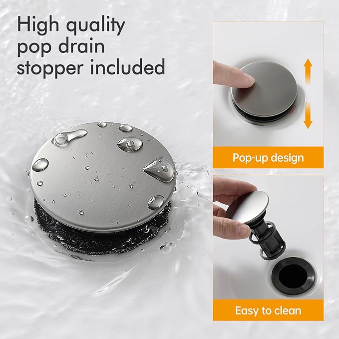 Bathroom Sink Faucet FRANSITON 4 Inch 2 Handle Lead-Free Brushed Grey Bath Sink Faucet with Pop-up Drain Stopper and Supply Hoses