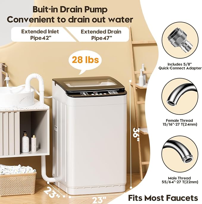 Auertech Portable Washer and Dryer Combo Set, 28 lbs Fully Automatic Washing Machine, 1.5 CuFt Portable Dryers, Compact Washer and Dryer for Apartment, RV, Dorm
