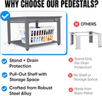 Washer and Dryer Pedestals with Pullout-Shelf - 29" W, 18" H, Gray Steel Universal Fit with Major Brands | Laundry Pedestal with Drain Pan & Hose | Washer Stand for Back Pain Relief, 800 lbs Capacity