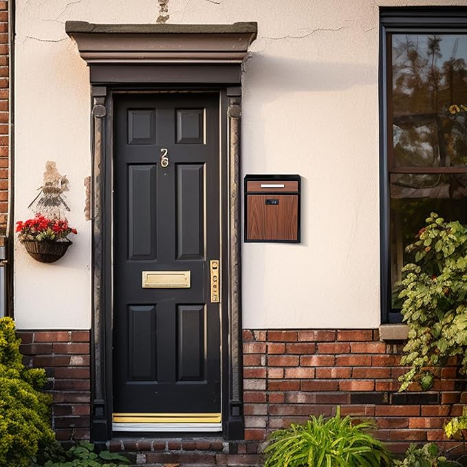 Combination Lock Wall-Mount Mailbox, Wood Vintage Metal Mailboxes for Outside, Security Drop Box with Lock, Large Capacity Mounted Mailbox, Heavy Duty Thickened Mailbox