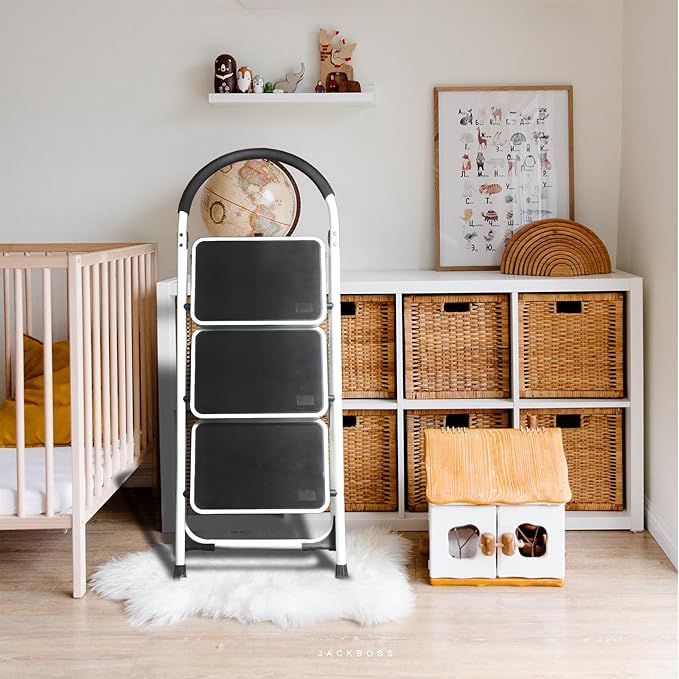 3 Step Ladder, Folding Lightweight Step Stool with Wide Anti-Slip Pedal for Home, Office, Kitchen and Garage, Service Height 27.2 inch, 400 lbs Capacity