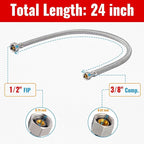 (6 Pack) SUNGATOR 24 Inch Faucet Supply Lines, 3/8" Female Comp Thread x 1/2" FIP Thread Sink Hose, 24" Stainless Steel Braided Faucet Supply Line for Bathroom, with 2 Wrenches and 1 Sealing Tape