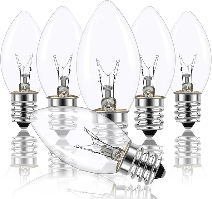 25 Pack C9 Replacement Bulbs Christmas Lights Outdoor, C9 Clear String Lights Repalcement Bulbs Fits in C9/E17 Base, 7W Vintage Christmas Light Bulbs for Indoor Outdoor Home Decorations
