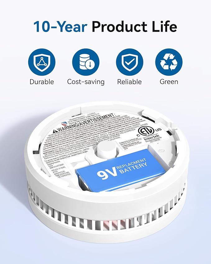 SITERWELL 8 Pack Smoke Detector, 10 Year Product Life Fire Alarm with Magnetic Fastening Kit, Smoke Alarm with Photoelectric Sensor and Low Battery Warning Function for House, UL217-10th Listed,GS509A