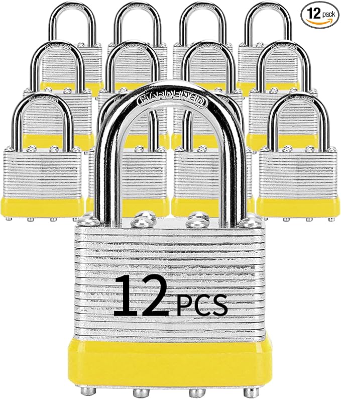 Padlocks with Same Key, LQYN 12 Pcs Laminated Keyed Padlock (1-9/16", 40mm), Keyed Alike Locks, Normal Shackle, for Storage Locker, Hasp Latch, Toolbox, Sheds