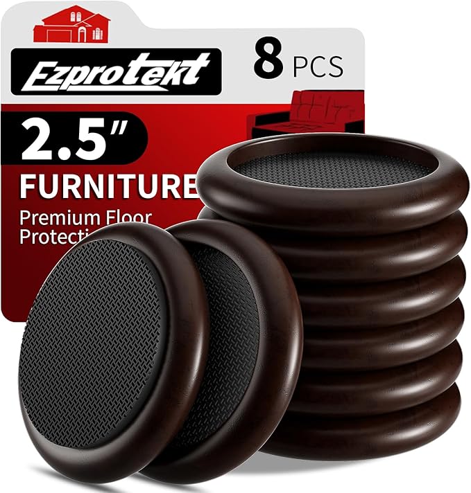 Ezprotekt 2.5 inch Non Slip Round Wood Furniture Pads for Hardwood Floors, 8 Pcs Anti Slip Furniture Coaster for Chair Sofa Bed Couch, Furniture Cups with Anti-Slide EVA Anti-Scratch (Dark Brown)