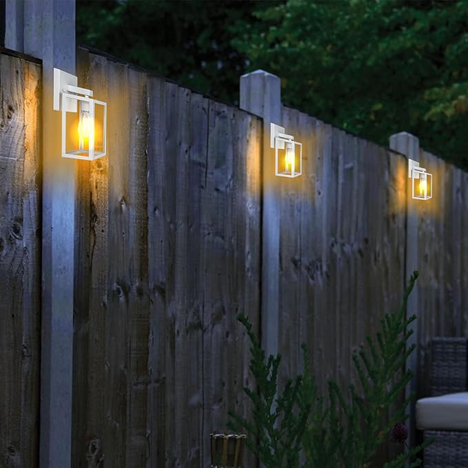 GRUENLICH Waterproof Large Outdoor Wall Lanterns, Modern White Porch Sconces with Clear Glass Shade, E26 Socket Max 60W, IP65 Rated, Metal Frame, for Patio, Front Door, Entryway, 1-Pack