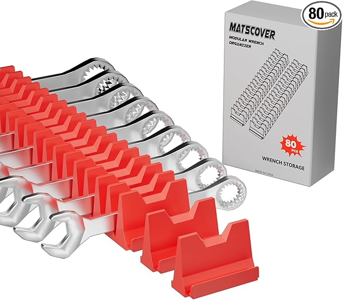 80PCS Modular Wrench Organizer Wrench Holder - Wrench Tool Organizers for Tool Drawer Storage, Wrench Storage Set with Metric & SAE Label, Wrench Rack Tool Gift for Professional Mechanics Men, Red