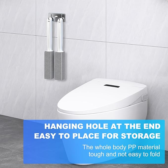 Pumice Stone Toilet Bowl Cleaner-Hard Water Stain Remover, Eliminates Toilet Bowl Rings，Rust &Lime Buildup，Multi-Surface Use for Grills ，Sink，Pool，Bathroom【2Pack】 (Long Handle)