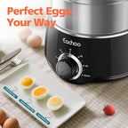Hard Boiled Egg Cooker - CACHOO 14-Egg Rapid Stainless Steel Egg Boiler with 30-Min Timer & Auto Shut Off, Compact Electric Vegetable Steamer for Cooking, Dishwasher Safe, Black
