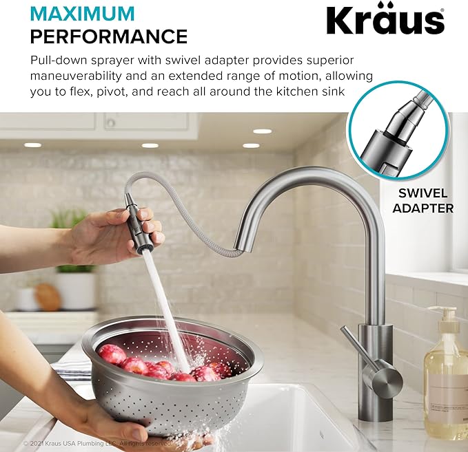 Kraus Oletto Spot Free Stainless Steel Dual Function Kitchen Faucets with Pull Down Sprayer, KPF-2620SFS