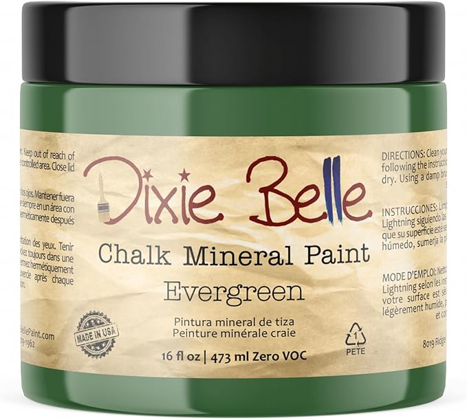 Dixie Belle Paint Company Chalk Finish Furniture Paint - Evergreen (16oz) - Matte Bold Green Chic Chalk Mineral DIY Furniture Paint