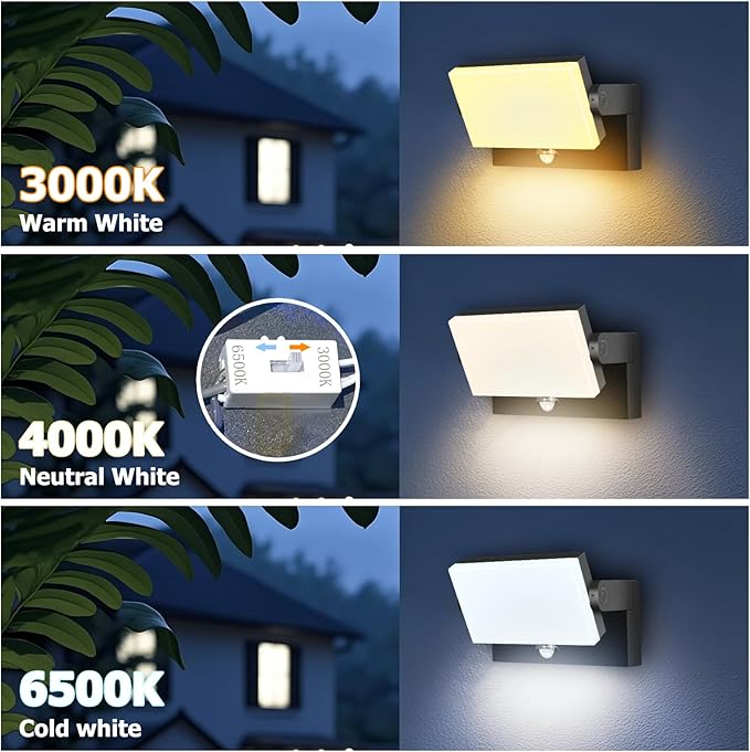 Motion Sensor Outdoor Wall Pack Lights,40W Acrylic LED Porch Lights 360 °Rotation,Waterproof 5000K/4000K/6000K Exterior Flood Wall Sconce Light for Garage