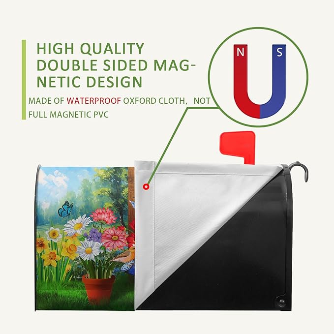 Summer Flower Mailbox Covers Magnetic Large Size Spring Floral Butterfly Mailbox Wraps Colorful Spring Mailbox Post Cover Oversized Mailbox Decor Waterproof for Garden Yard 25.5x21 Inch