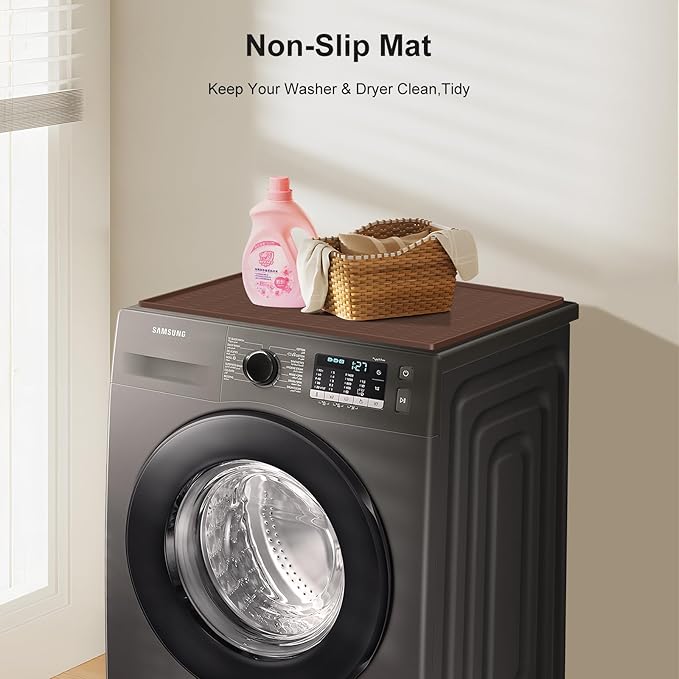 Washer and Dryer Covers for the Top,23.6'' x 19.7'' Silicone Dust Pad for Laudry Machine & Dryer,Non-slip Heavy Duty Waterproof Counter Top Protector Guards for Landry & Kitchen,Brown