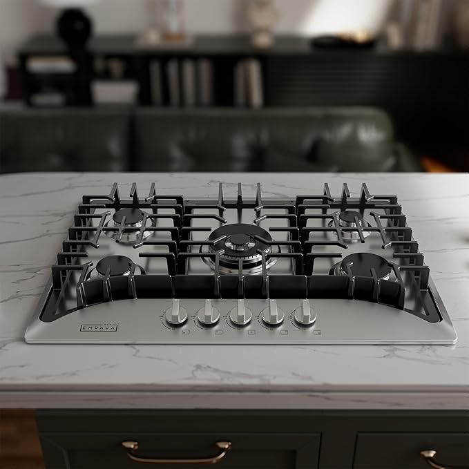 Empava 30 Inch Gas Cooktop with 5 World Class Made in Italy SABAF Burners, LPG/NG Convertible, Ideal RV Top Stoves for Kitchen, Stainless Steel