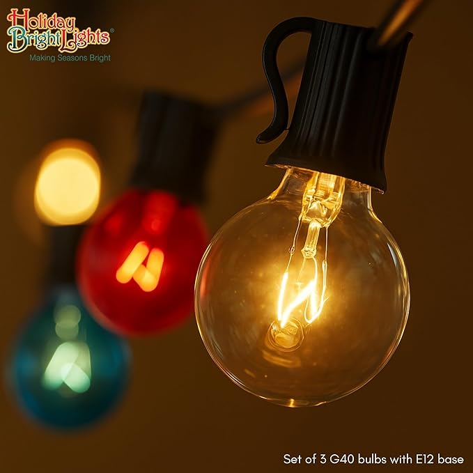 Belle Luci Replacement G40 Incandescent Replacement Bulbs - Red, White, and Blue Glass Globe Bulbs for Outdoor Patio and Seasonal String Lights. (3 PK)