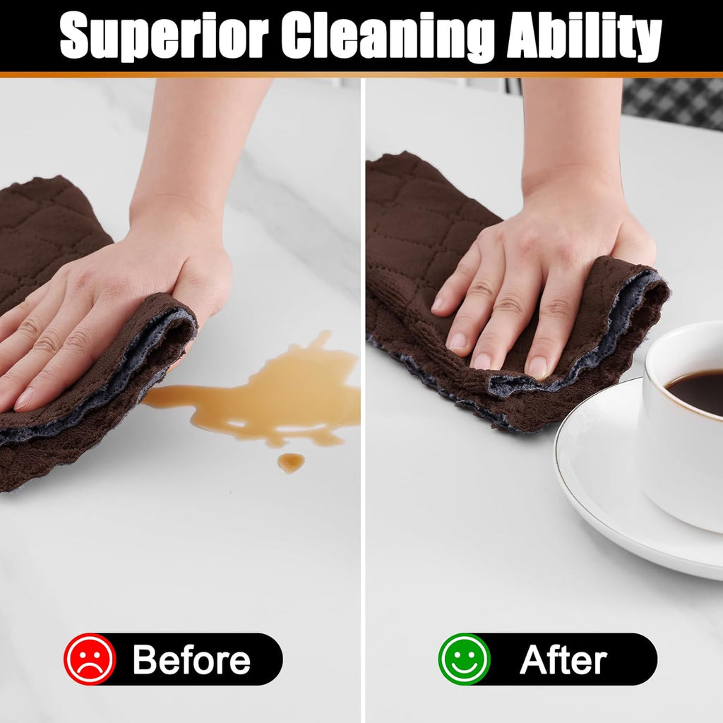 Mordimy 24 Pack Kitchen Towels (20" x 10", Dark Grey & Brown), Super Soft and Absorbent Dish Towels, Coral Velvet Microfiber Cleaning Cloth, Nonstick Oil Fast Dry Dish Cloths