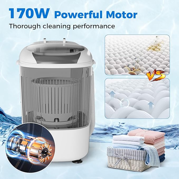 COSTWAY Mini Portable Washing Machine, 5.5 lbs Capacity, Compact Laundry Washer with Spin Tub & Drain Hose, Perfect for Apartment Dorms RV Home (Grey)