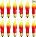 Abeja 12 Pack Flame Lights Bulb, Red &Yellow Flame Shaped Bulb for Candle Lamps, Outdoor C18 String Light, C7/E12 Candelabra Base Night Light Bulbs, 7 Watt, 120 Volt- Red/Yellow