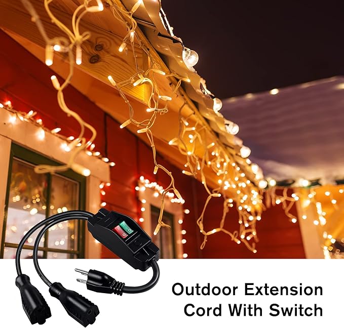2 Way Extension Cord with On/Off Switch 3 Prong Outdoor Extension Cord Splitter, Heavy Duty Extension Cord with SJTW 14AWG 15A/125V and 18AWG 10A/125V(15 Ft, Black)