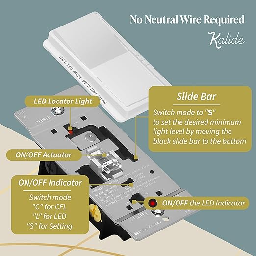 TOPGREENER Dimmer Light Switch, LED Dimmer Switches for 300W Dimmable LED/CFL Lights and 600W INC/HAL Bulbs, Single Pole/3-Way,Neutral Wire Not Required, Wall Plate Included, UL Listed, 2 Pack,White