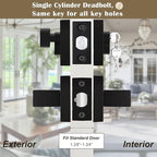 3 Pack Keyed Entry Door Lock with Deadbolt Set, Reversible Passage Lever and Keyed Alike Single Cylinder Deadbolt, Black Front Door Handle, Matte Black Square Handleset for Bedroom, Front Door